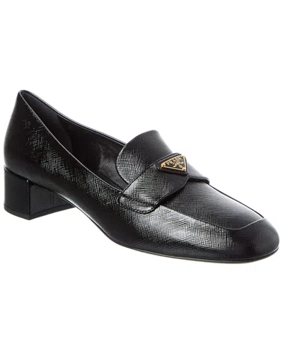 Prada Saffiano Leather Loafer In Black