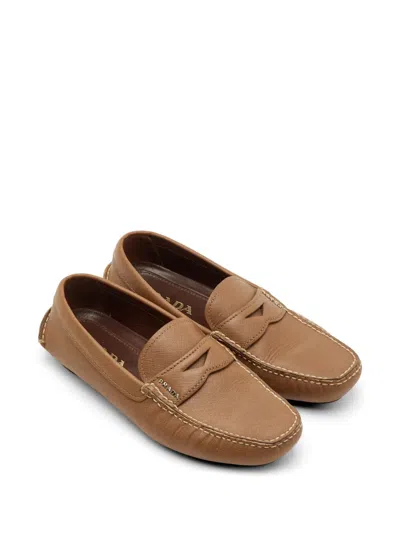 Pre-owned Prada Saffiano Leather Loafers In Brown