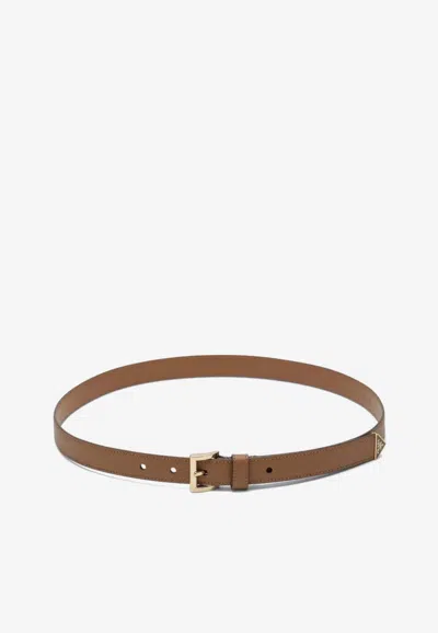 Prada Saffiano Leather Logo Belt In Brown
