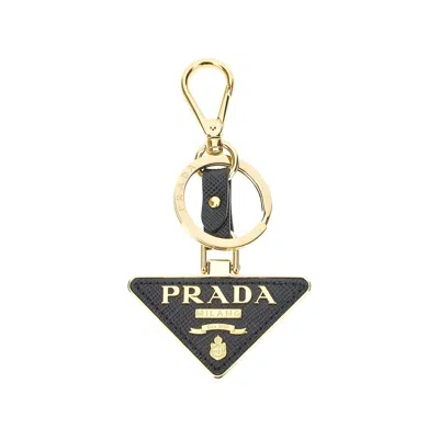 Prada Saffiano Leather Logo Key-ring In Black