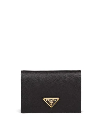 Prada Saffiano Leather Logo Wallet In Black