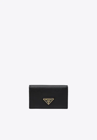 Prada Saffiano Leather Logo Wallet In Black
