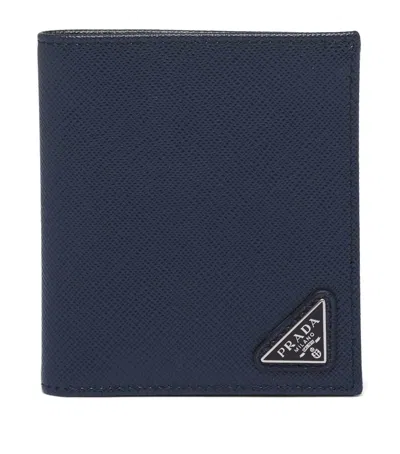 Prada Saffiano Leather Logo Wallet In Blue