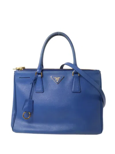 Pre-owned Prada Saffiano Leather Logo-plaque Tote Bag In Blue