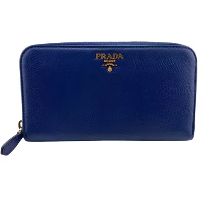 Pre-owned Prada Saffiano Leather Long Wallet (bi-fold) () In Blue