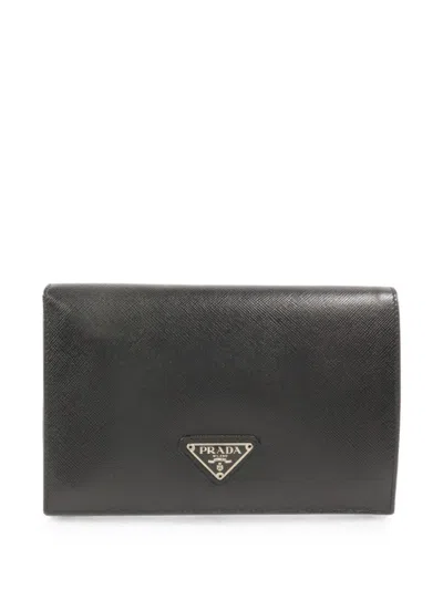 Pre-owned Prada Saffiano Leather Long Wallet In Black