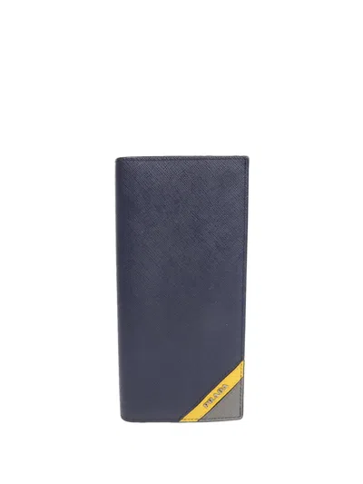 Pre-owned Prada Saffiano Leather Long Wallet In Blue