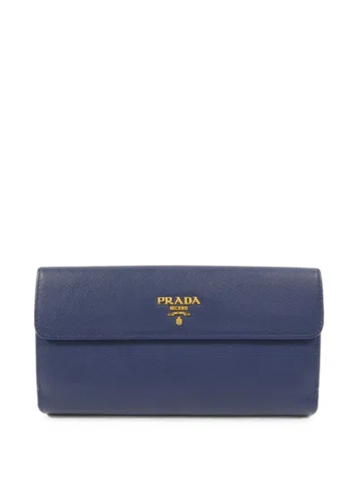 Pre-owned Prada Saffiano Leather Long Wallet In Blue