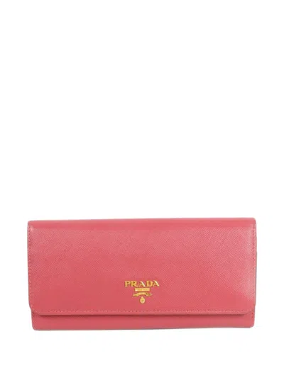 Pre-owned Prada Saffiano Leather Long Wallet In Pink