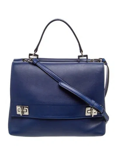 Pre-owned Prada Saffiano Leather Lux Calf Flap Satchel In Blue