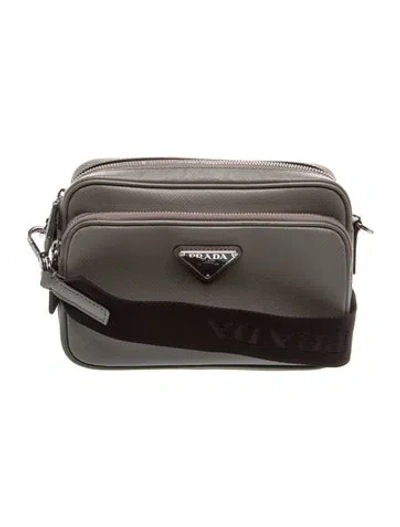 Pre-owned Prada Saffiano Leather Messanger In Gray