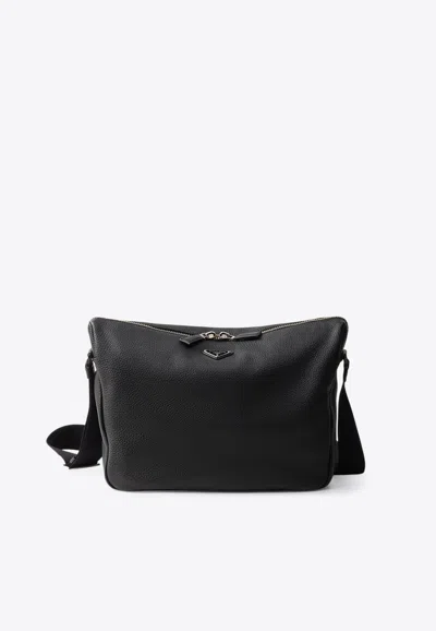 Prada Saffiano Leather Messenger Bag In Black