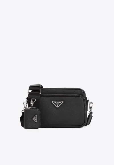Prada Saffiano Leather Messenger Bag In Black