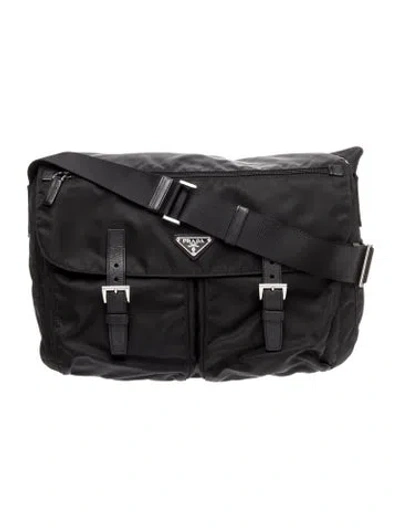 Pre-owned Prada Saffiano Leather Messenger Bag In Black
