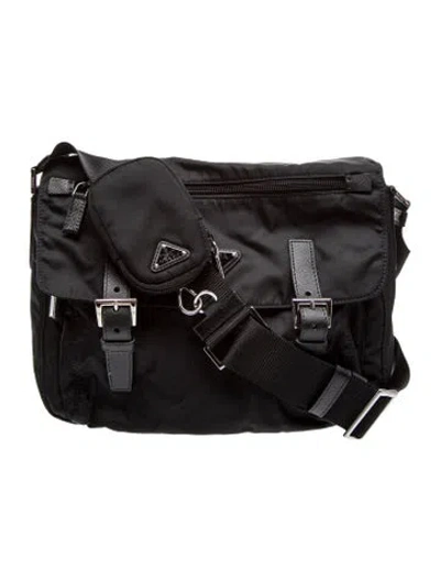 Pre-owned Prada Saffiano Leather Messenger Bag In Black