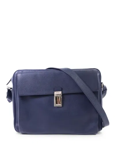 Pre-owned Prada Saffiano Leather Messenger Bag In Blue