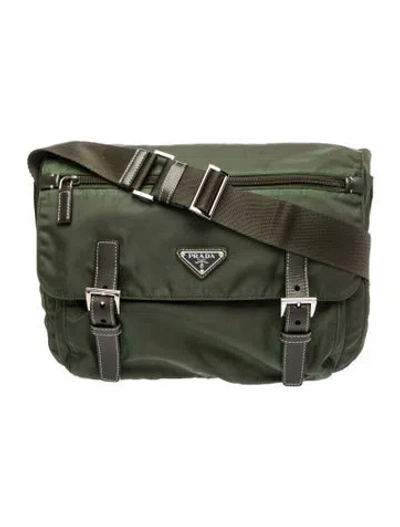 Pre-owned Prada Saffiano Leather Messenger Bag In Green