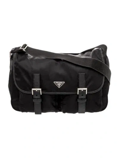Pre-owned Prada Saffiano Leather Messenger Bag Vintage In Black