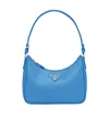 Prada Mini Saffiano Leather Shoulder Bag With Adjustable Strap In Blue