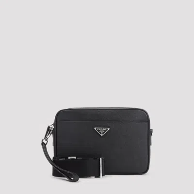 Prada Saffiano Leather Mini Bandolier Handbag - 24cm X 15cm X 6cm In Black