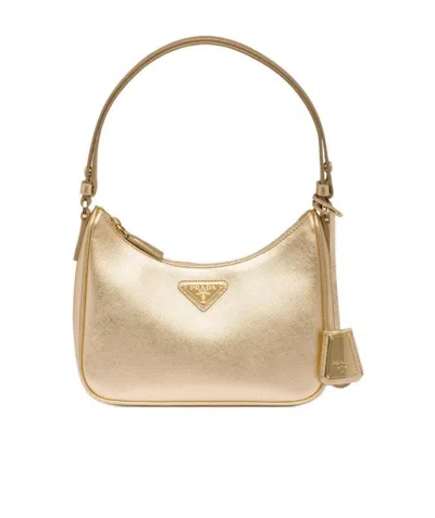 Prada Saffiano Leather Mini Handbag In Silver