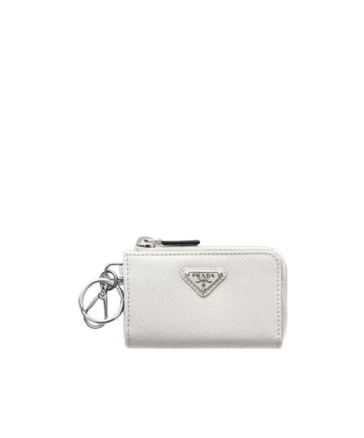 Prada Saffiano Leather Mini Pouch With Keychain In White