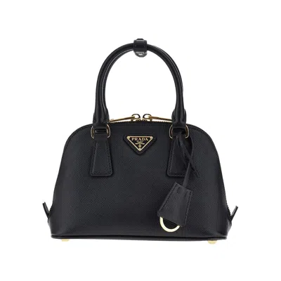 Prada Saffiano Leather Mini 'promenade' Bag In Black