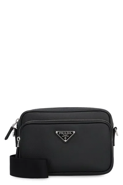 Prada Saffiano Leather Mini Shoulder Handbag In Black