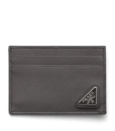 Prada Saffiano Leather Money Clip Card Holder In Brown