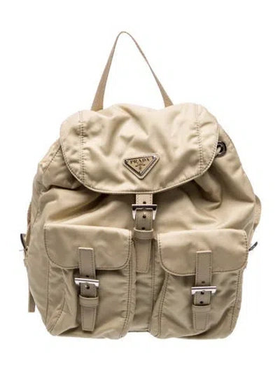 Pre-owned Prada Saffiano Leather Nylon Backpack Small In Neutral