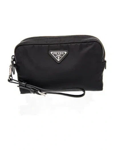Pre-owned Prada Saffiano Leather Nylon Pouch In Black