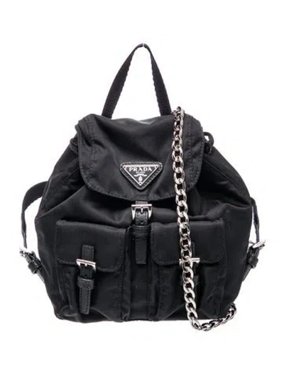 Pre-owned Prada Saffiano Leather Nylon Vela Mini Crossbody Backpack In Black