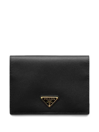 Prada Saffiano Leather Passport Holder In Black