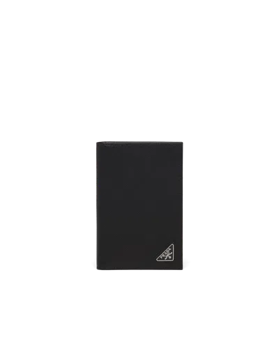Prada Saffiano Leather Passport Holder In Black