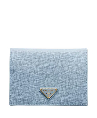 Prada Saffiano Leather Passport Holder In Blue