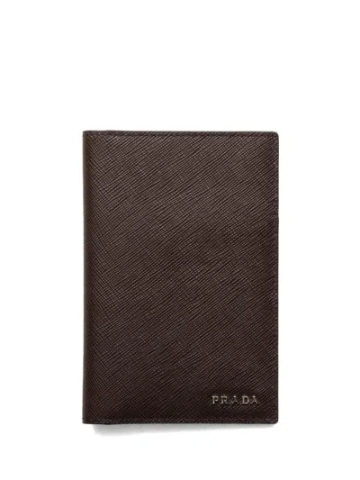 Prada Saffiano Leather Passport Holder In Brown
