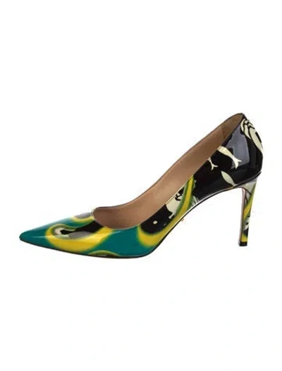 Pre-owned Prada Saffiano Leather Patent Leather Slingback Pumps In Multi