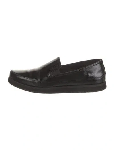 Pre-owned Prada Saffiano Leather Patent Leather Sneakers In Black
