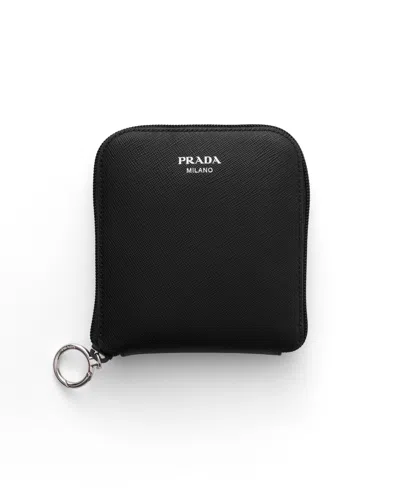 Prada Saffiano Leather Pendant With Re-nylon Tote Bag In Black