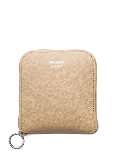 Prada Saffiano Leather Pendant With Re-nylon Tote Bag In Neutral