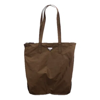 Prada Saffiano Leather Pendant With Re-nylon Tote Bag In Brown