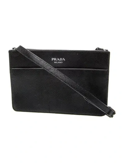 Pre-owned Prada Saffiano Leather Phone In Black