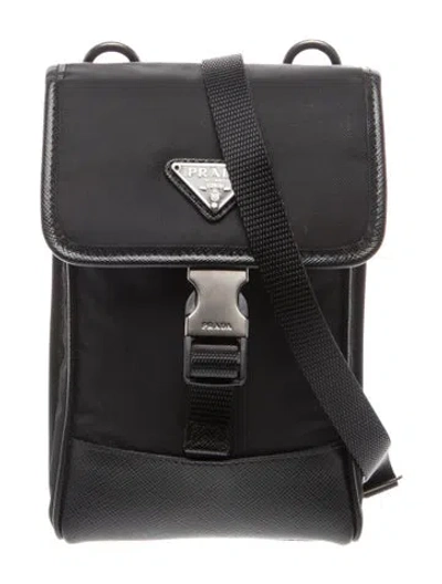 Pre-owned Prada Saffiano Leather Phone In Black