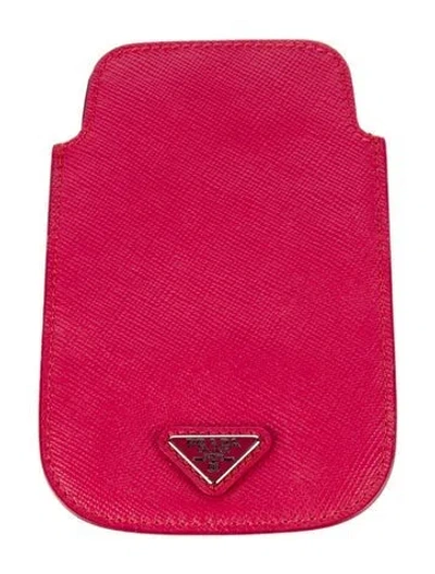 Pre-owned Prada Saffiano Leather Phone Pouch In Pink