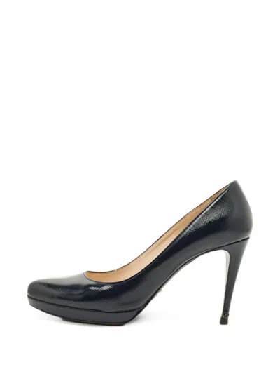 Pre-owned Prada Saffiano Leather Platform Pumps In Blue