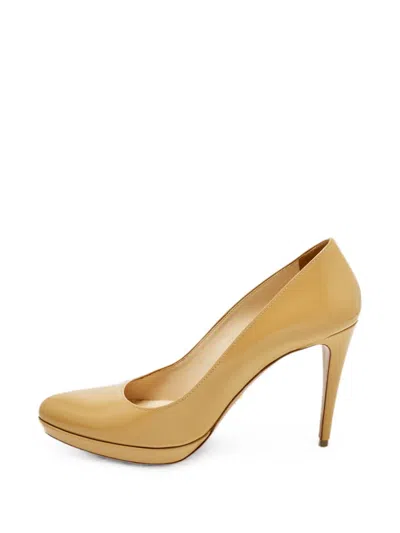 Pre-owned Prada Saffiano Leather Platform Pumps In Neutral