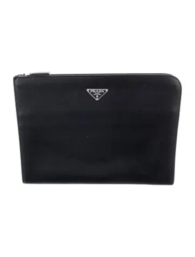 Pre-owned Prada Saffiano Leather Portfolio In Black