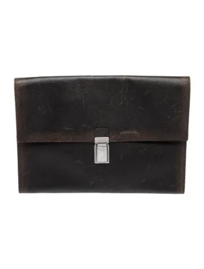 Pre-owned Prada Saffiano Leather Portfolio Vintage In Black
