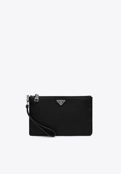 Prada Saffiano Leather Pouch Bag In Black