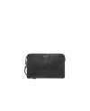 Prada Triangle Logo Leather Clutch Bag In Black
